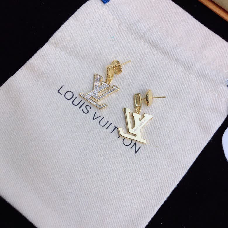 Louis Vuitton Gold Tone Crystal Earrings